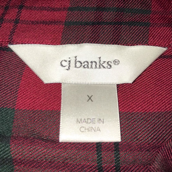 CJ Banks button front shirt, red and dark green plaid, very festive - Picture 8 of 10